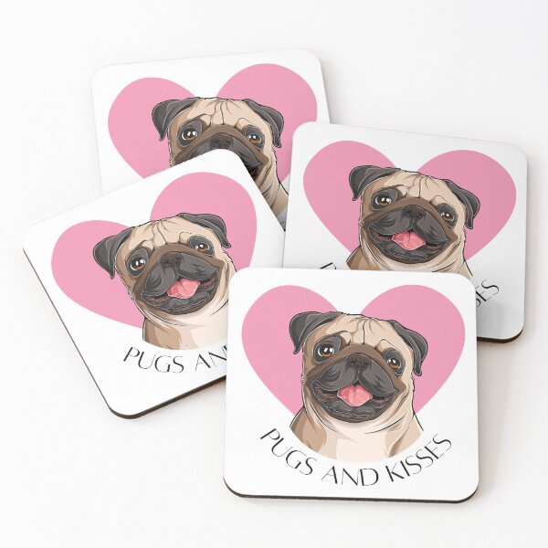 Item preview, Pugs and kisses, Pun Pug with pink heart designed and sold by HappyNoireArt.