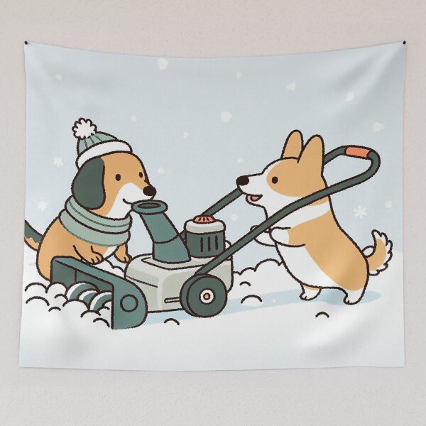 Item preview, Snow Blower Dynamic Duo of Dachshund and Corgi designed and sold by zzz888.
