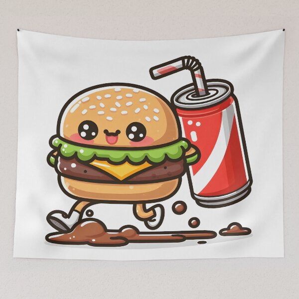 Item preview, Kawaii Burger Running From Spilled Soda designed and sold by CanvasCutie.