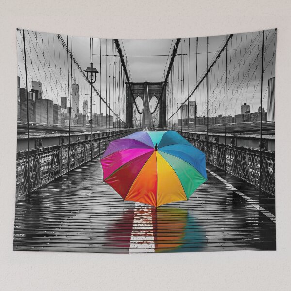Item preview, Rainbow Umbrella on Brooklyn Bridge designed and sold by Elisabeth Lucas.