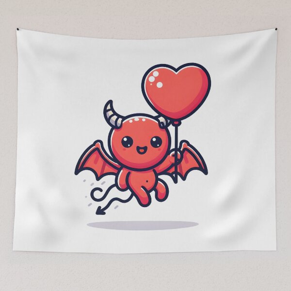 Item preview, Kawaii Demon With Heart-Shaped Balloon designed and sold by CanvasCutie.