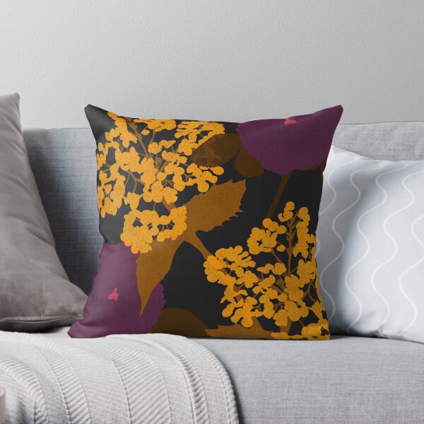 Portland Flora and Fauna in Plum, Gold and Noir by Jessica Poundstone Throw Pillow