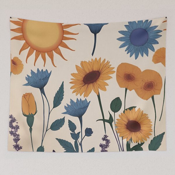Item preview, RogerPattern - "Radiant Florals: Sunny Yellow and Blue Floral Delight" designed and sold by RogerPattern.