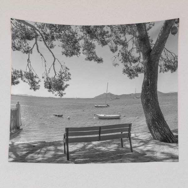 Item preview, Last Bench Puerto Pollensa Pine Walk Black And White designed and sold by GG WALL ART.
