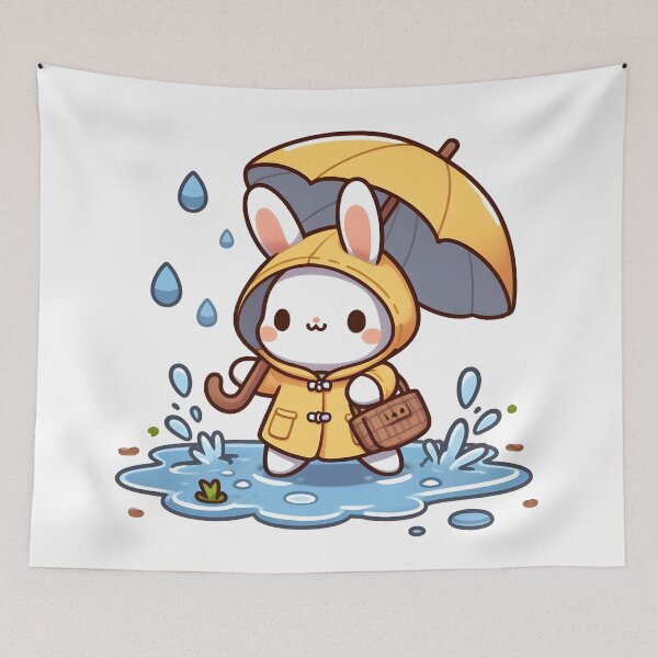 Item preview, Kawaii Bunny: Raincoat And Umbrella designed and sold by CanvasCutie.