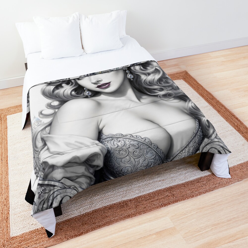 Fun Is My Middle Name AI Concept Art Illustration Portrait by Xzendor7 - The Gorgeous Anistasia Pin Up Girl Conveys 3 Fun Is My Middle Name Alluring AI Concept Art Illustration Portrait by Xzendor7 Decorative Comforter