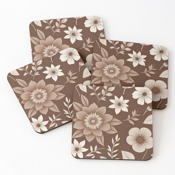 Item preview, RogerPattern - "Tranquil Harmony: Soft White Flowers on Brown" designed and sold by RogerPattern.