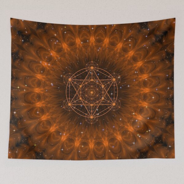 Aperçu de l'œuvre Mandala spatial du cube de Métatron orange - Harmonie de la géométrie sacrée créée et vendue par LunarisPlexus.