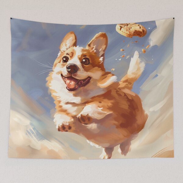 Item preview, Corgi flies through the sky and eats a cookie designed and sold by CorgiCuddle.