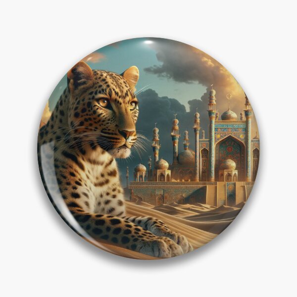Item preview, Elegant Leopard Posing in Dessert front of Ornate Beautiful Building designed and sold by Emoji Emblems.