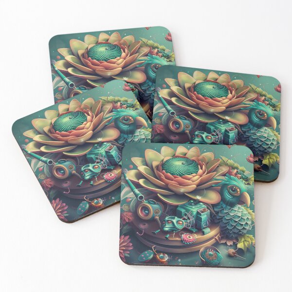 Item preview, 3d still life paint, imaginary flowers and vintage robot insects.wall art to print designed and sold by David-CoBo.