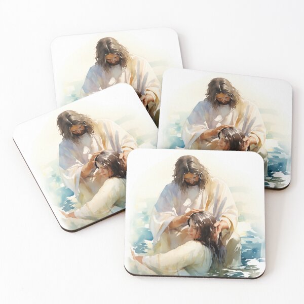 Item preview, Baptism: Jesus Christ Baptizing Woman Watercolor Artwork designed and sold by AdamesArtStudio.