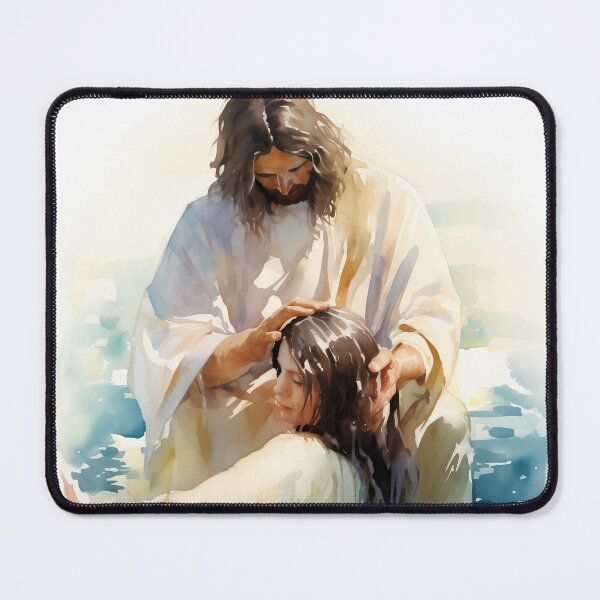 Item preview, Baptism: Jesus Christ Baptizing Woman Watercolor Artwork designed and sold by AdamesArtStudio.