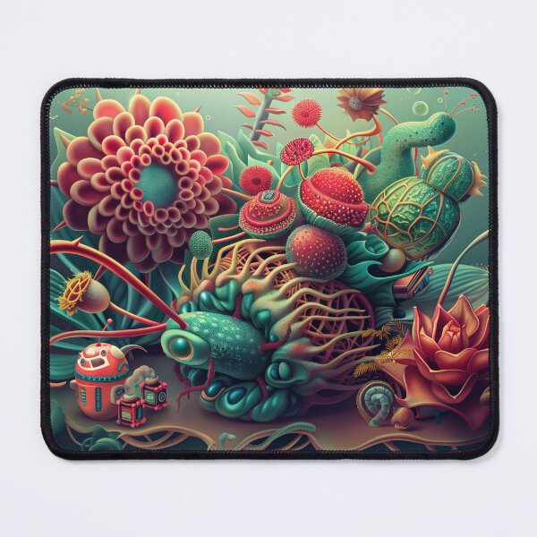 Item preview, 3d illustration, futuristic composition of imaginary flowers and robot insects. Wall decoration to print. designed and sold by David-CoBo.