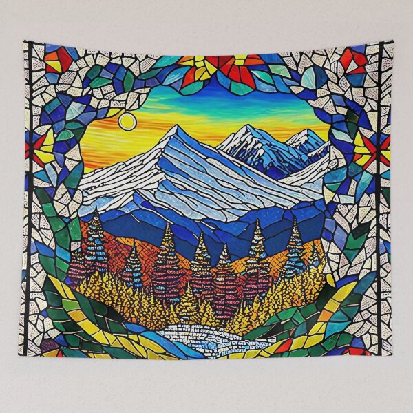 Item preview, Beautiful Stained Glass Mountain Landscape in Autumn designed and sold by thejoyker1986.