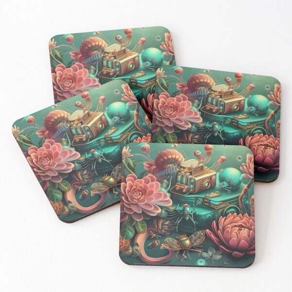Item preview, 3d illustration, futuristic composition of imaginary flowers and robot insects. Wall decoration to print. designed and sold by David-CoBo.