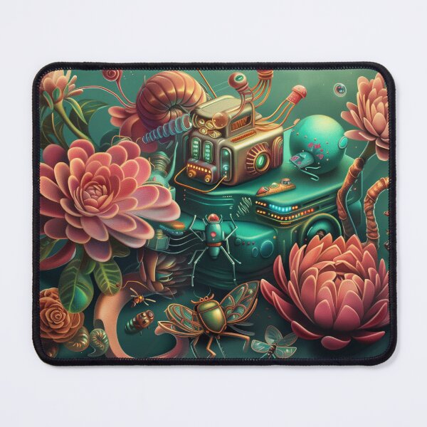 Item preview, 3d illustration, futuristic composition of imaginary flowers and robot insects. Wall decoration to print. designed and sold by David-CoBo.