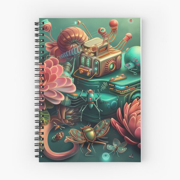 Item preview, 3d illustration, futuristic composition of imaginary flowers and robot insects. Wall decoration to print. designed and sold by David-CoBo.