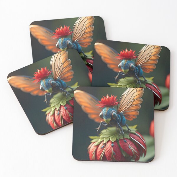 Item preview, Red flower with butterfly creature | ai art designed and sold by marjessas-world.