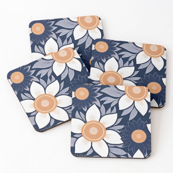 Item preview, RogerPattern - "Navy Elegance: White Florals and Yellow Buds" designed and sold by RogerPattern.