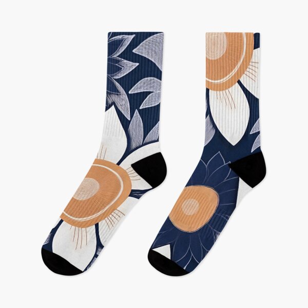 Item preview, RogerPattern - "Navy Elegance: White Florals and Yellow Buds" designed and sold by RogerPattern.