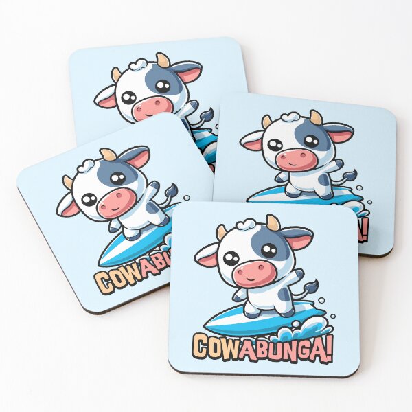 Item preview, Cowabunga! Cute Surfing Cow Pun designed and sold by PMCreative.