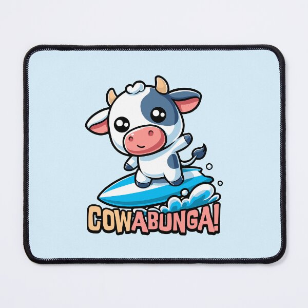 Item preview, Cowabunga! Cute Surfing Cow Pun designed and sold by PMCreative.