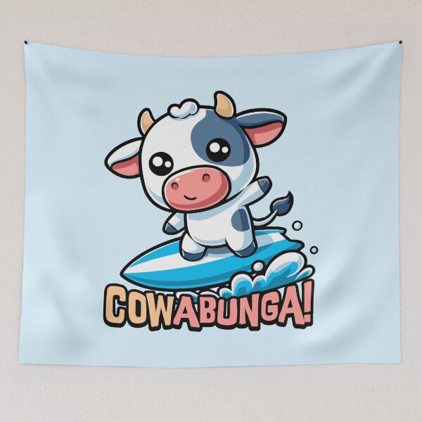 Item preview, Cowabunga! Cute Surfing Cow Pun designed and sold by PMCreative.