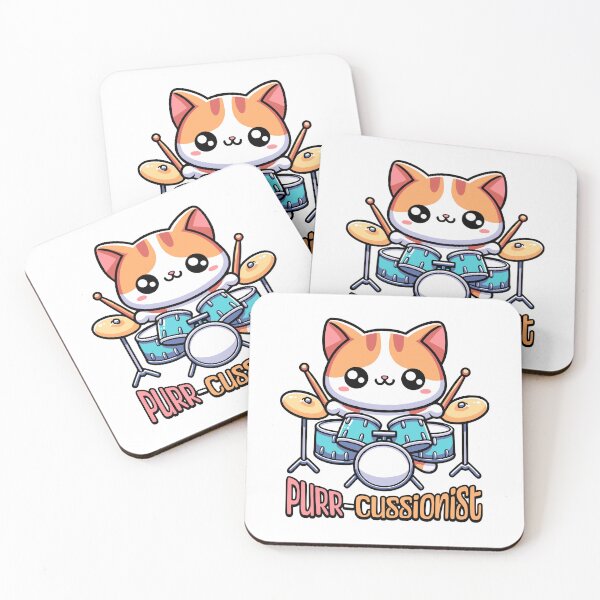 Item preview, Purr-cussionist! Cute Drum Playing Cat Cartoon! designed and sold by PMCreative.