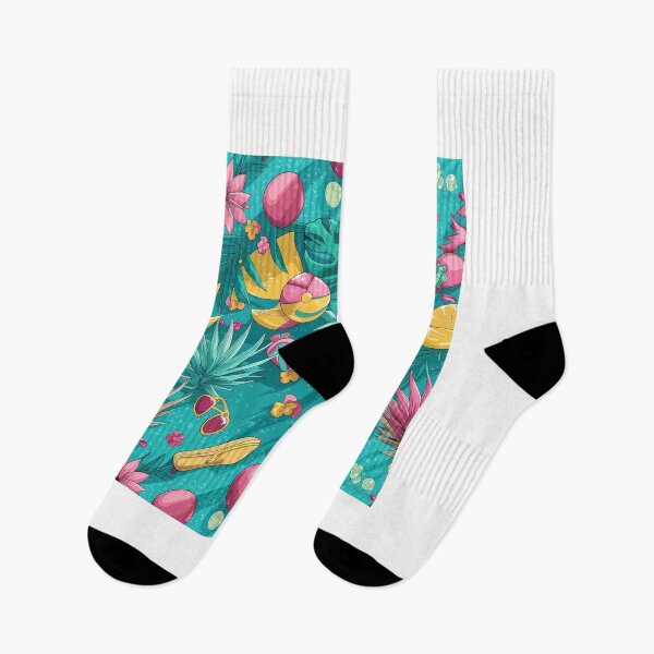 Item preview, Tropical theme with palm leaves, exotic flowers, and fruit in bright designed and sold by aiart-cutegirl.