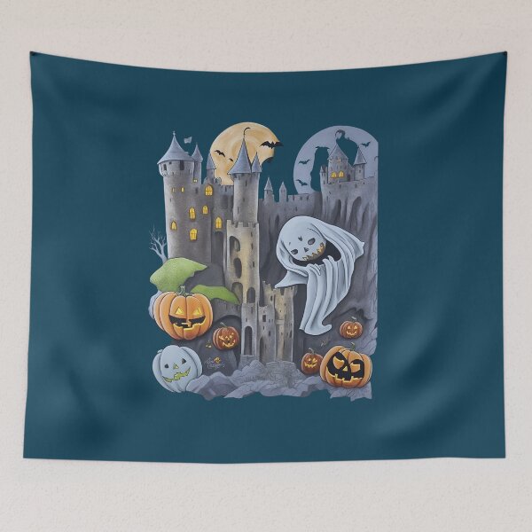 Item preview, Haunted castle with ghosts and haunted pumpkins designed and sold by Carlos Gudino.