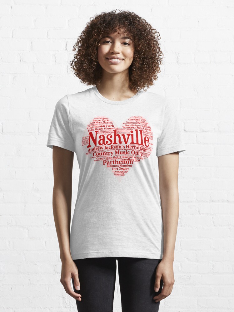 "Heart of Nashville Red Heart Word Cloud Products" Tshirt for Sale by