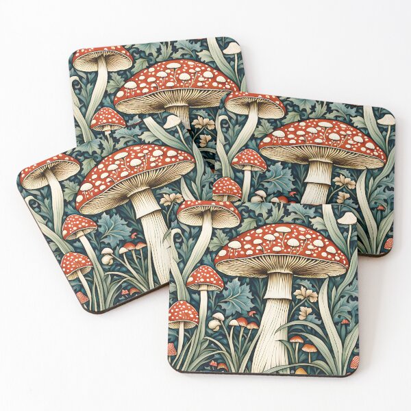 Item preview, William Morris Inspired Mushroom and Cat Art designed and sold by Not A Typical  Teacher.