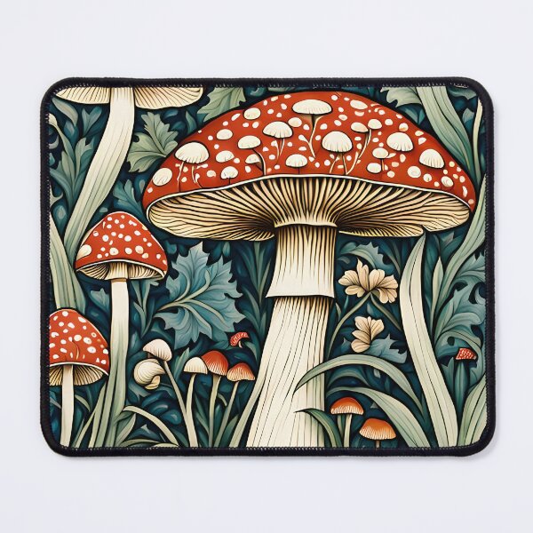 Item preview, William Morris Inspired Mushroom and Cat Art designed and sold by Not A Typical Teacher.