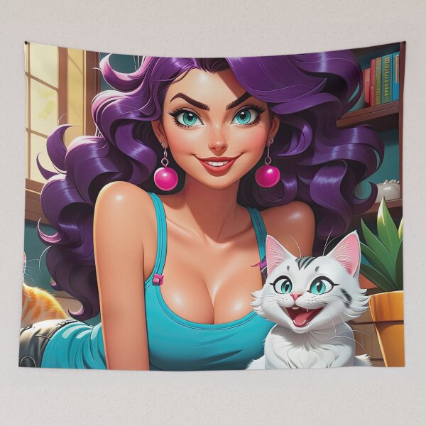 Item preview, Crazy Girl and Cat - 1 designed and sold by cyberartstudiox.