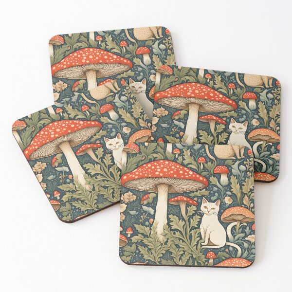 Item preview, William Morris Inspired Mushroom and Cat Art Design designed and sold by Not A Typical  Teacher.