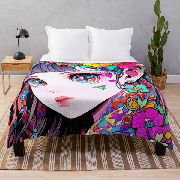 Item preview, Lush Floral Neon Psychedelic Anime Girl designed and sold by bubblegoth.