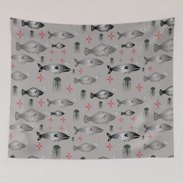 Item preview, Oceans of Whales, halibut and Jellyfish designed and sold by craftynatives.