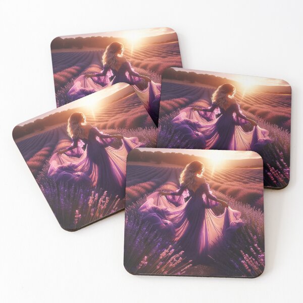 Item preview, Woman dancing in a field of lavender, her dress mirroring the purple hues, captured in the golden hour light designed and sold by AndreaMart.