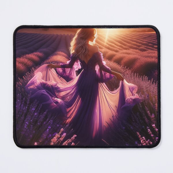 Item preview, Woman dancing in a field of lavender, her dress mirroring the purple hues, captured in the golden hour light designed and sold by AndreaMart.