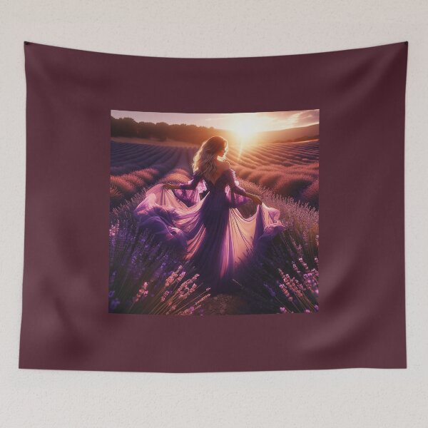Item preview, Woman dancing in a field of lavender, her dress mirroring the purple hues, captured in the golden hour light designed and sold by AndreaMart.