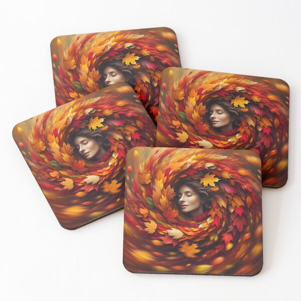 Item preview, Woman enveloped in a swirl of colorful autumn leaves, capturing the essence of the season designed and sold by AndreaMart.