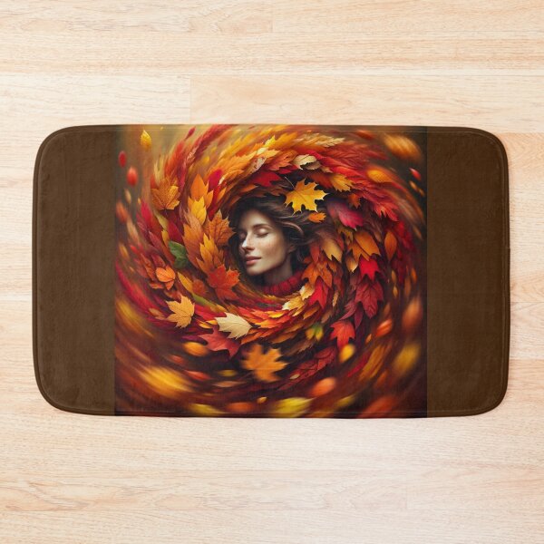 Item preview, Woman enveloped in a swirl of colorful autumn leaves, capturing the essence of the season designed and sold by AndreaMart.