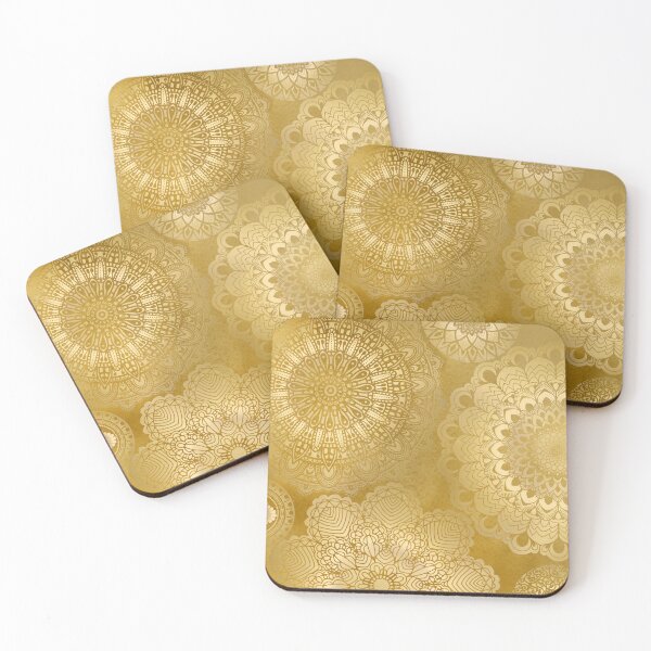Item preview, Celestial Harmony Gold Mandala Flowers on Gold Background designed and sold by NoaaDesign.