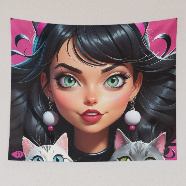 Item preview, Crazy Girl and Cat - 2 designed and sold by cyberartstudiox.