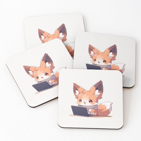 Item preview, Cute Kawaii Little Fox on a Laptop designed and sold by CozyKawaiiArt.
