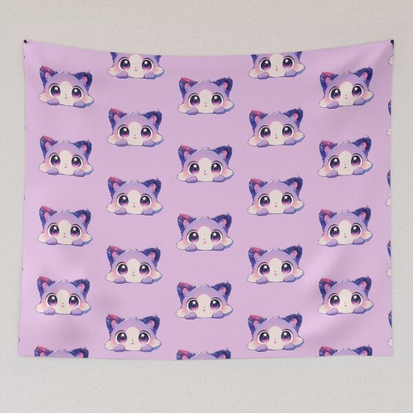 Item preview, Cute Kawaii Surprised Space Cat Kitten in Pink and Purple Pastel designed and sold by CozyKawaiiArt.