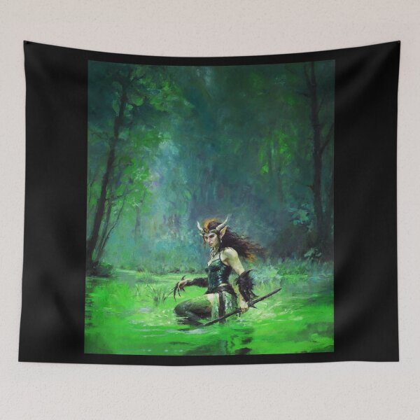 Item preview, Epic Fantasy Folklore Illustration - Elf Hunter Of The Swamp designed and sold by AUTHENTIC AMERICANA ARTS.