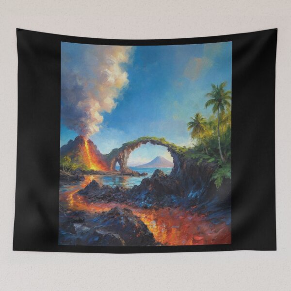 Item preview, Epic Fantasy Folklore Illustration - Tropical Volcano Island designed and sold by AUTHENTIC AMERICANA ARTS.