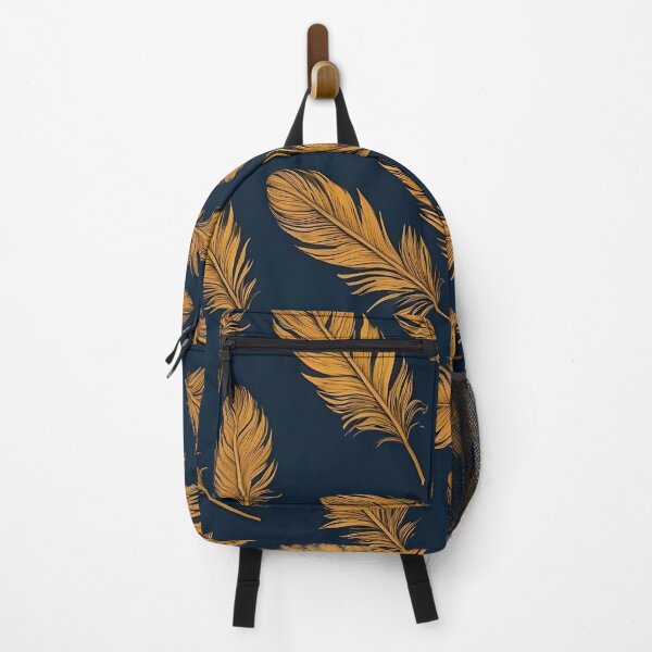 Item preview, Mustard colored feathers on navy blue background designed and sold by Ciervo Primavera.